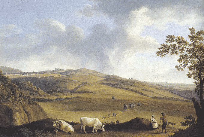 Jakob Philipp Hackert - Veduta della valle tuscolana con Marino e Castel Gandolfo (1789)