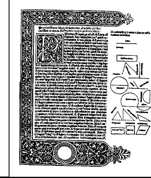 Figura 5 - La prima pagina della prima edizione stampata degli Elementi di Euclide, uscita nel 1482 a Venezia