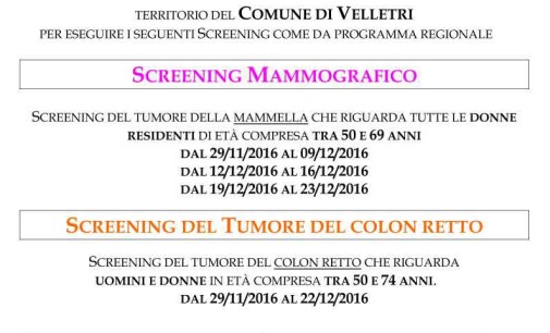 Velletri – SCREENING MAMMOGRAFICO