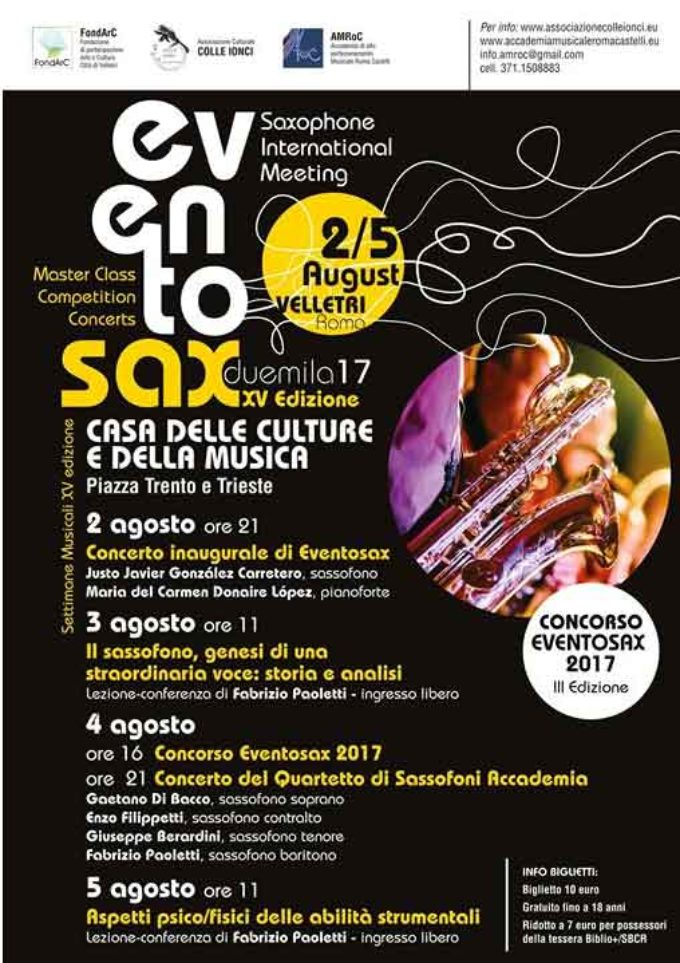2-3-4-5 agosto con Evento Sax 2017 – XV edizione