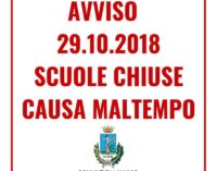 Maltempo, Il Sindaco di Lanuvio ordina la chiusura delle scuole per lunedì 29 ottobre 2018