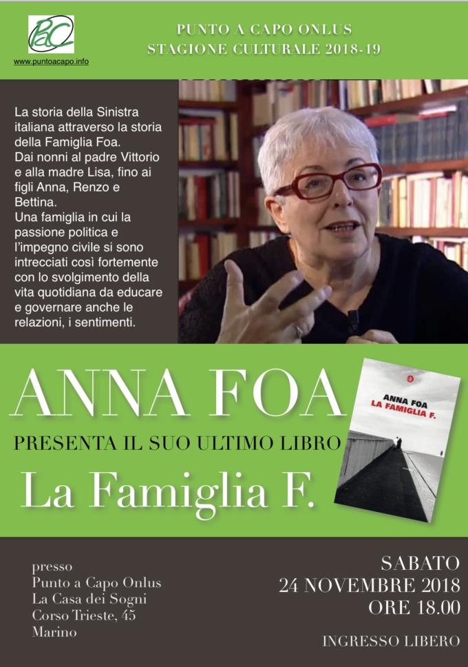 A Marino Anna Foa con “La Famiglia F.”