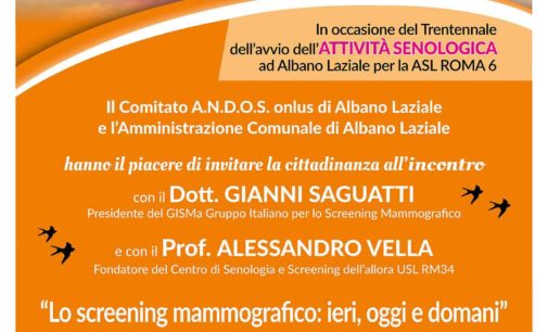 Albano Laziale, 8 marzo convegno “Lo screening mammografico: ieri, oggi e domani” a Palazzo Savelli