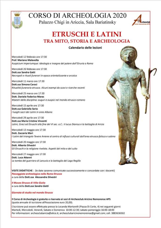Aperte le iscrizioni all’Archeoclub Aricino Nemorense e al nuovo corso di archeologia 2020