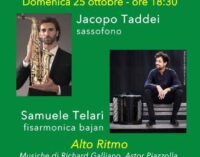 “Alto Ritmo” col saxofono di Jacopo Taddei e la fisarmonica bajan di Samuele Telari al Palazzo Chigi di Ariccia