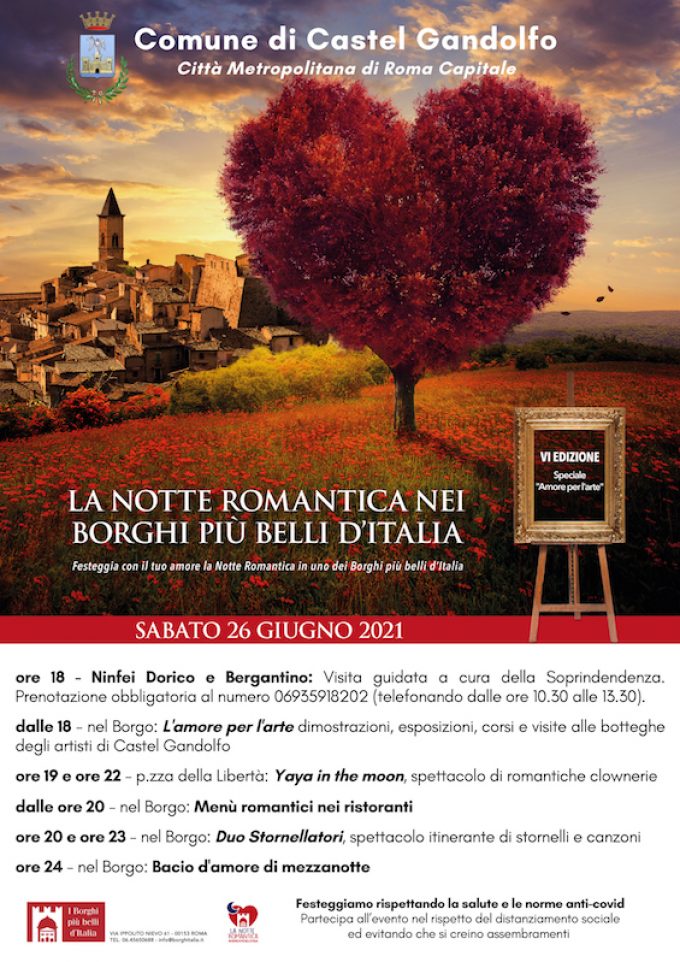 Il 26 giugno festeggiamo l’amore con la Notte Romantica a Castel Gandolfo
