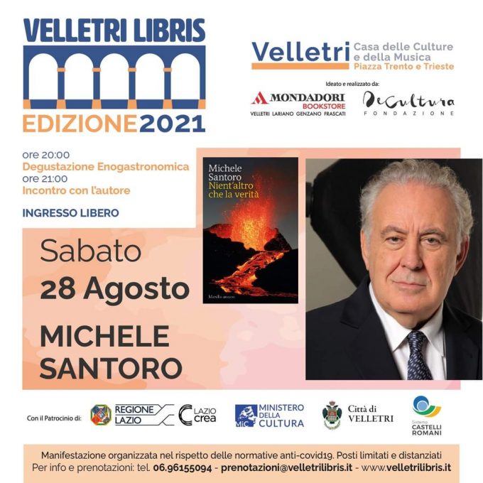 Michele Santoro a “Velletri Libris”: sabato 28 (ore 21) “Nient’altro che la verità”
