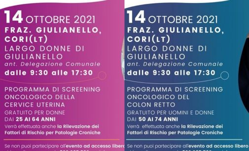 Screening oncologici gratuiti giovedì 14 ottobre a Giulianello. Tutte le info