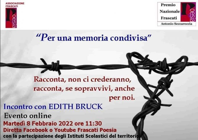 “Per una memoria condivisa” Incontro con Edith Bruck martedì 8 febbraio
