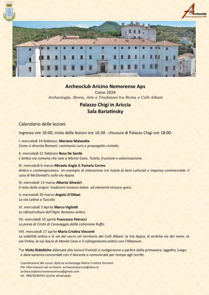 Aprono il lavori dell’Archeoclub Aricino Nemorense per il 2024