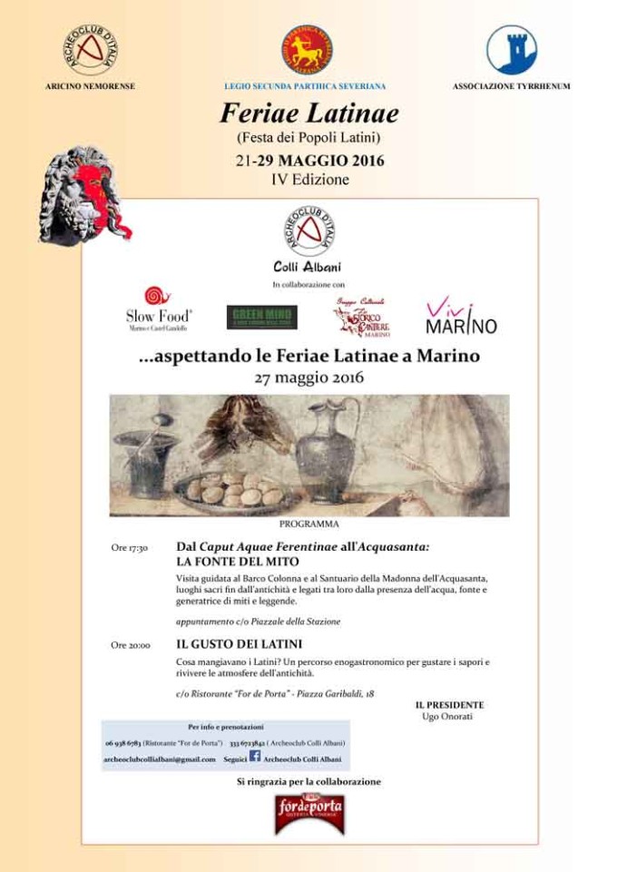 Feriae Latinae (Festa dei Popoli Latini)  21-29 maggio 2016 IV Edizione
