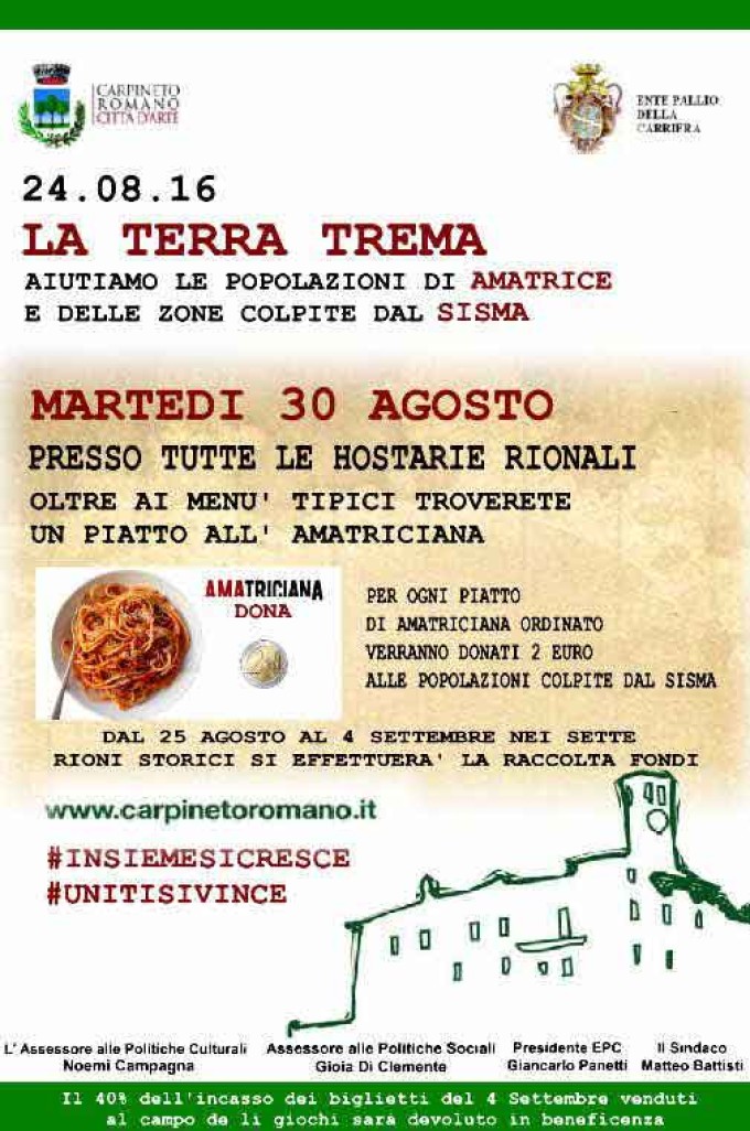 Carpineto Romano uniti per aiutare le zone del Centro Italia colpite dal sisma