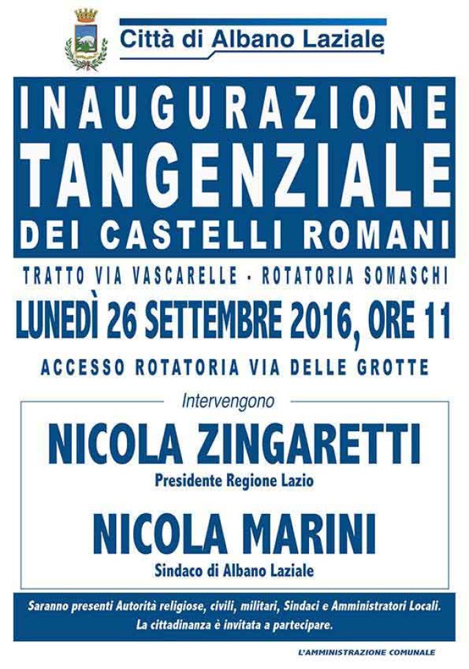 Albano, inaugurazione del secondo tratto della Tangenziale dei Castelli Romani