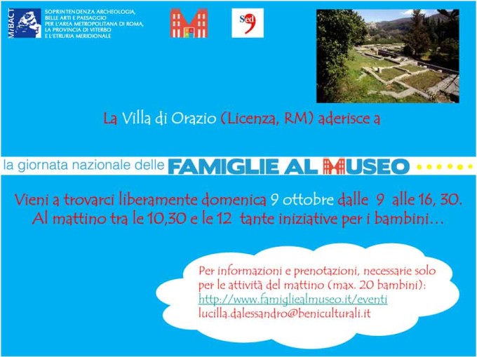 Giornata Nazionale delle Famiglie al Museo alla Villa di Orazio (Licenza, Rm)