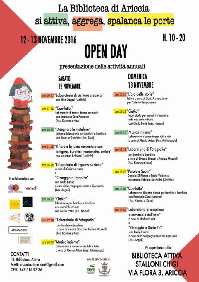 Un Open Day in biblioteca: spettacoli, laboratori, concerti ad Ariccia