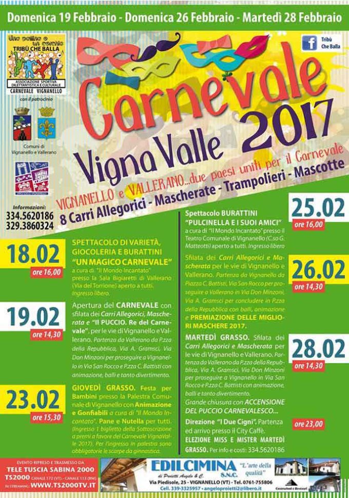 Torna a Vignanello e Vallerano il doppio Carnevale di VignaValle