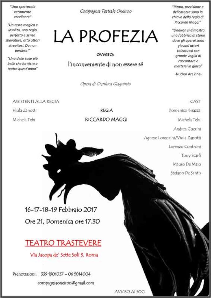 Teatro Trastevere – “LA PROFEZIA – ovvero: l’inconveniente di non essere sé”