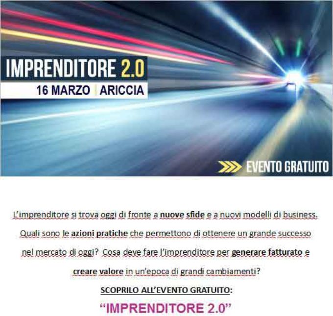 Il 16 marzo ad Ariccia il corso “Imprenditore 2.0”