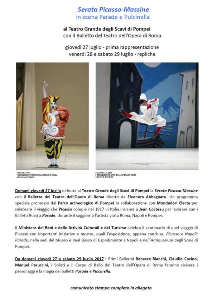 Serata Picasso-Massine, in scena Parade e Pulcinella al Teatro Grande degli Scavi di Pompei
