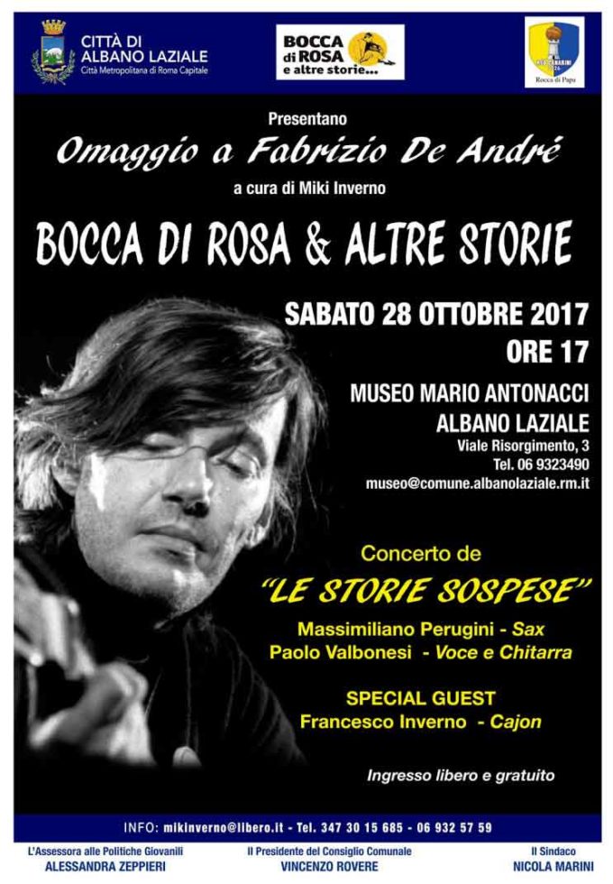 Albano Laziale, Museo Civico: sabato 28 ottobre omaggio a Fabrizio De Andrè