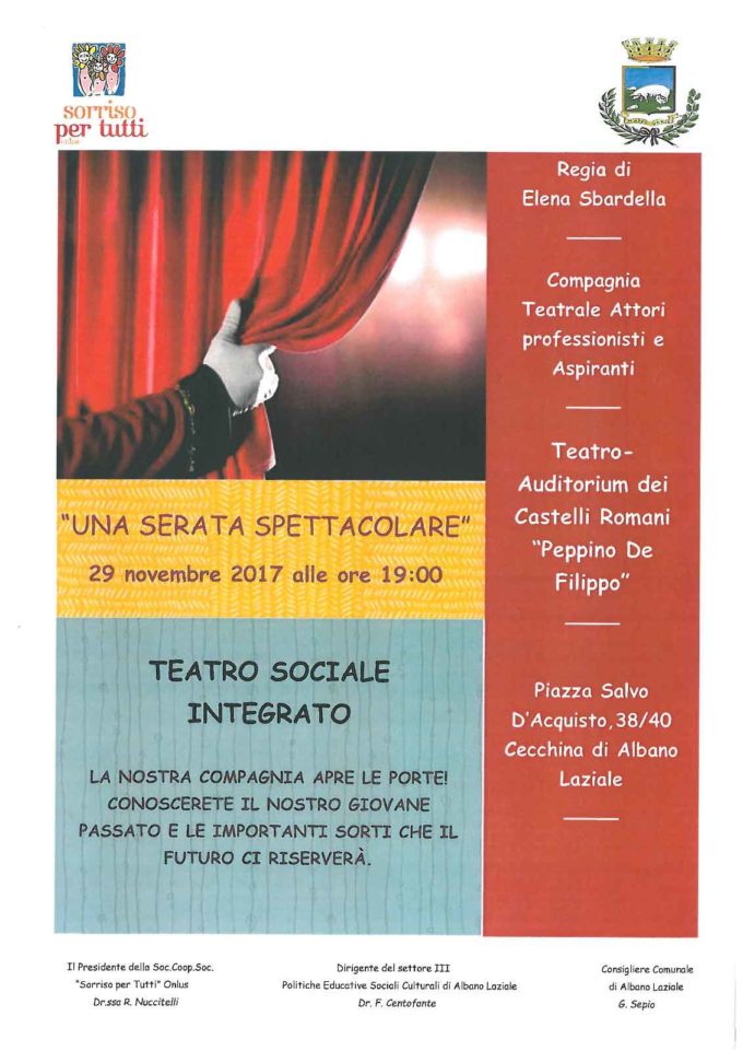 Albano Laziale, mercoledì 29 novembre in scena il teatro sociale con “Una serata spettacolare”