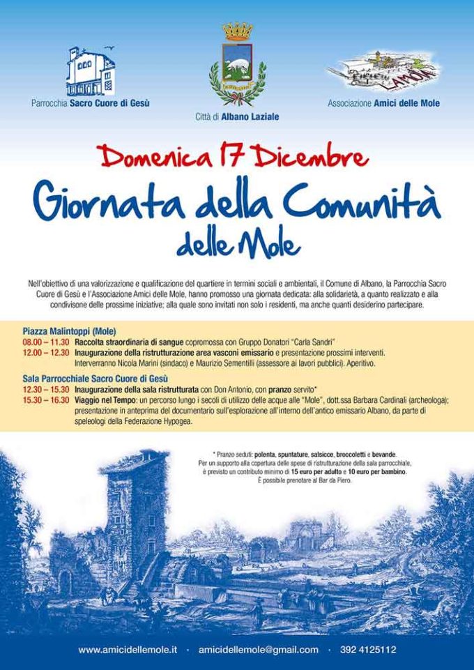 Albano Laziale, domenica 17 dicembre inaugurazione dei lavori di riqualificazione dei Fontanili delle Mole
