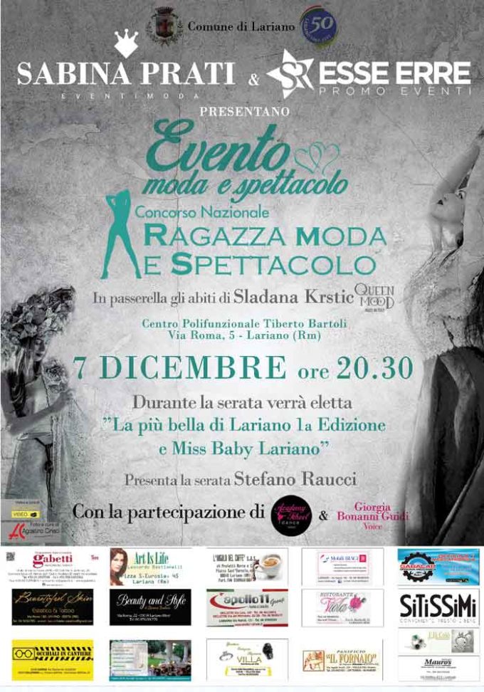 Grande evento di moda e spettacolo il 7 dicembre a Lariano