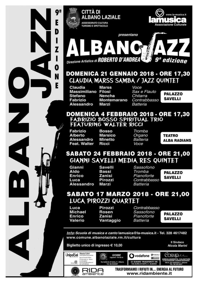 Albano Laziale, sabato 24 febbraio il terzo appuntamento di Albano Jazz 2018