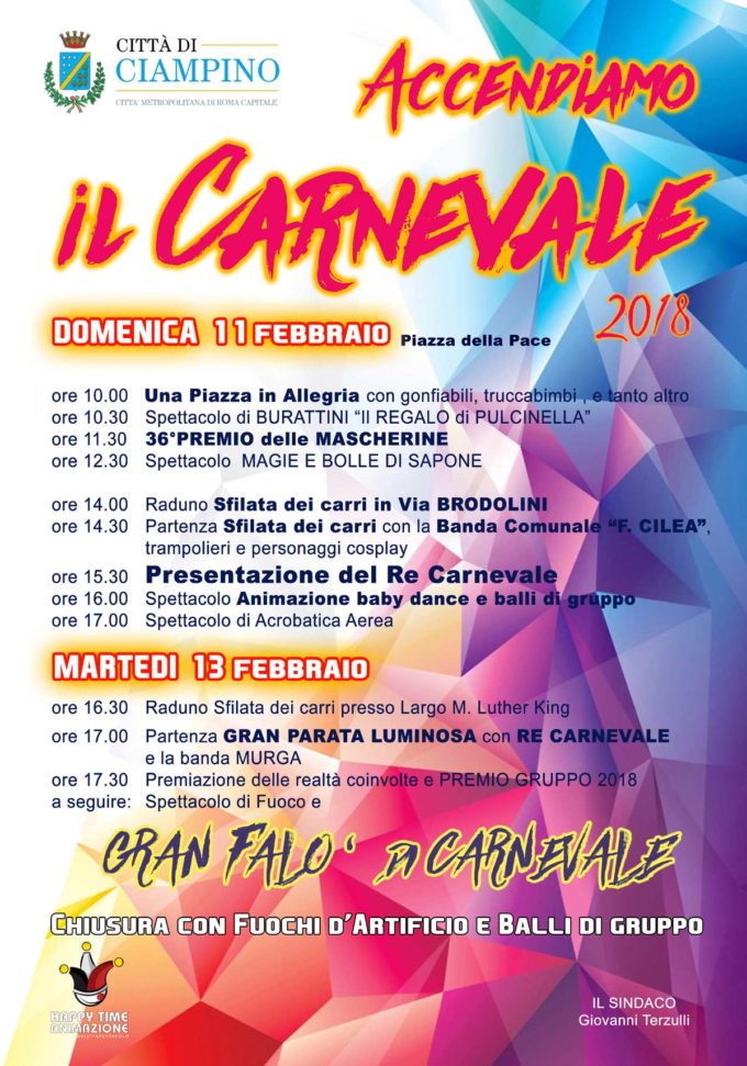 Carnevale Ciampinese 2018″. Domenica 11 e Martedì 13 Febbraio
