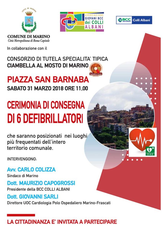 LA BCC Colli Albani dona 6 defibrillatori al comune di Marino