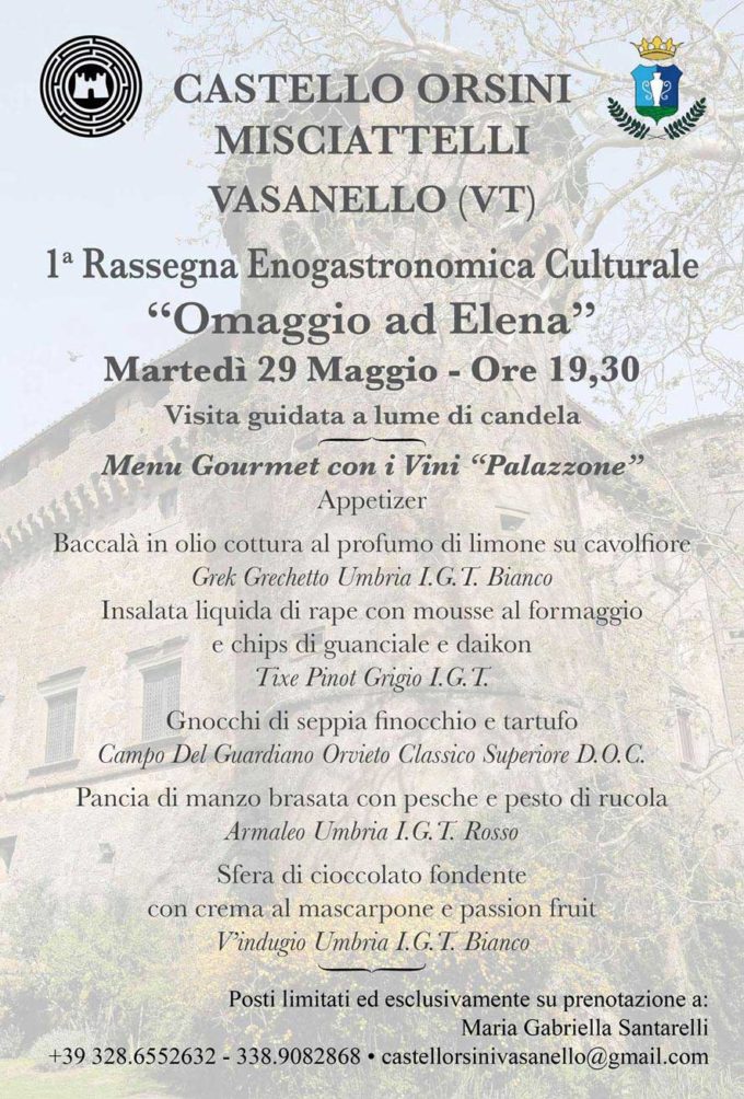 Vasanello (Vt) – “Omaggio ad Elena” cena gourmet e visita a lume di candela al Castello Orsini