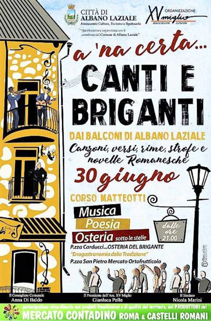 Albano Laziale, sabato 30 giugno su Corso Matteotti “A ‘na certa Canti e Briganti”