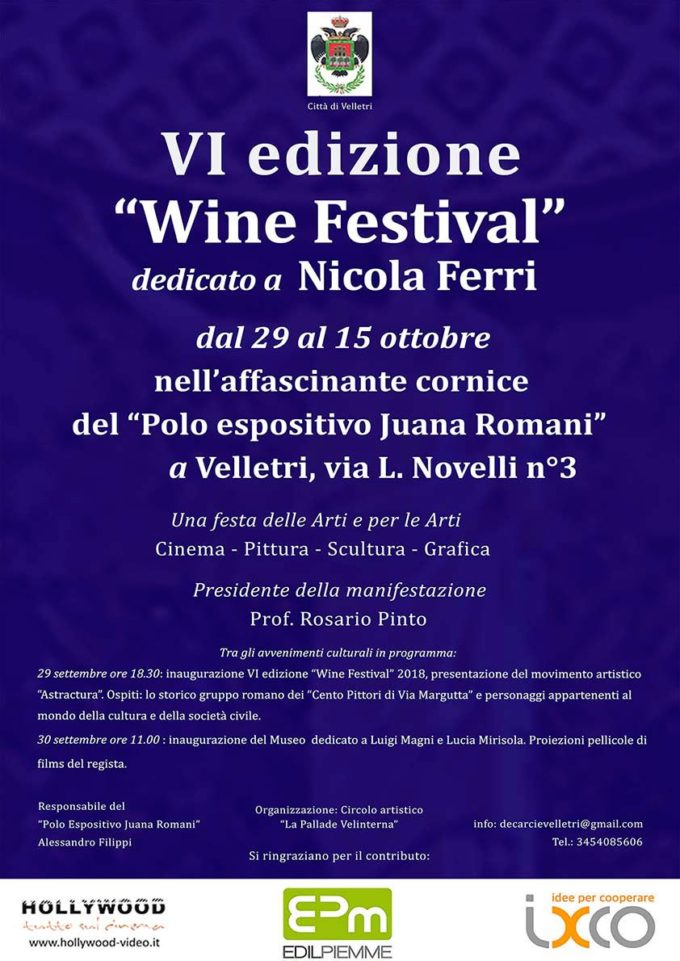 VI edizione del Velletri “WINE FESTIVAL” dedicato a Nicola Ferri