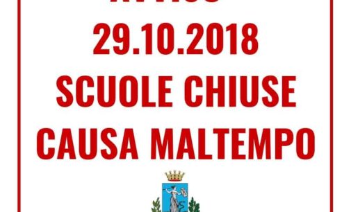 Maltempo, Il Sindaco di Lanuvio ordina la chiusura delle scuole per lunedì 29 ottobre 2018