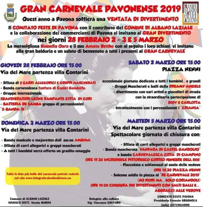 Albano Laziale, dal 28 febbraio al 5 marzo il Gran Carnevale Pavonense