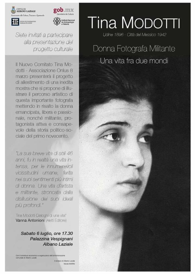 Albano Laziale, sabato 6 luglio a Palazzina Vespignani il ricordo di Tina Modotti