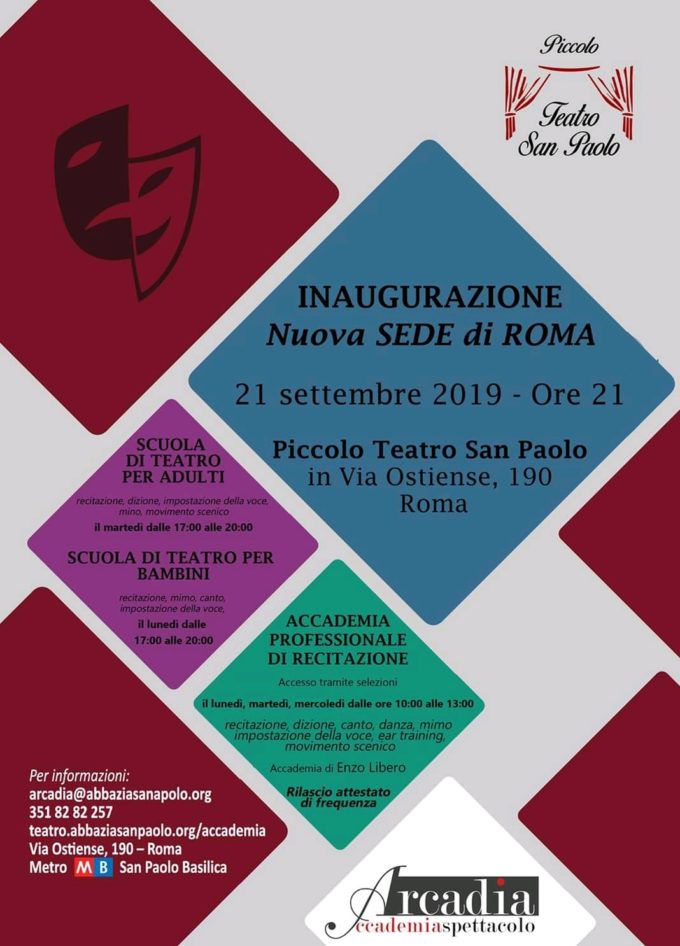 Apre l’Accademia di Recitazione ARCADIA al Piccolo Teatro San Paolo