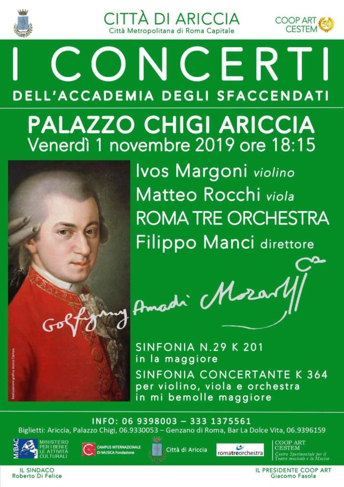 Ariccia, la “Concertante” di Mozart a Palazzo Chigi per gli Sfaccendati