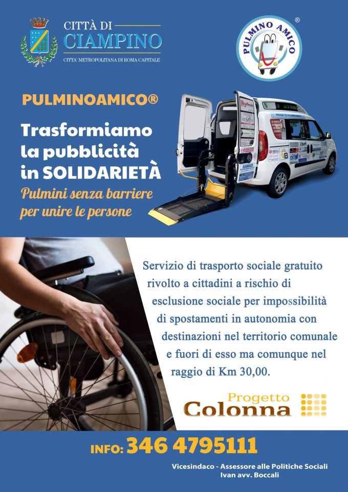 Ciampino – Al via il servizio di trasporto sociale gratuito “Pulmino Amico”