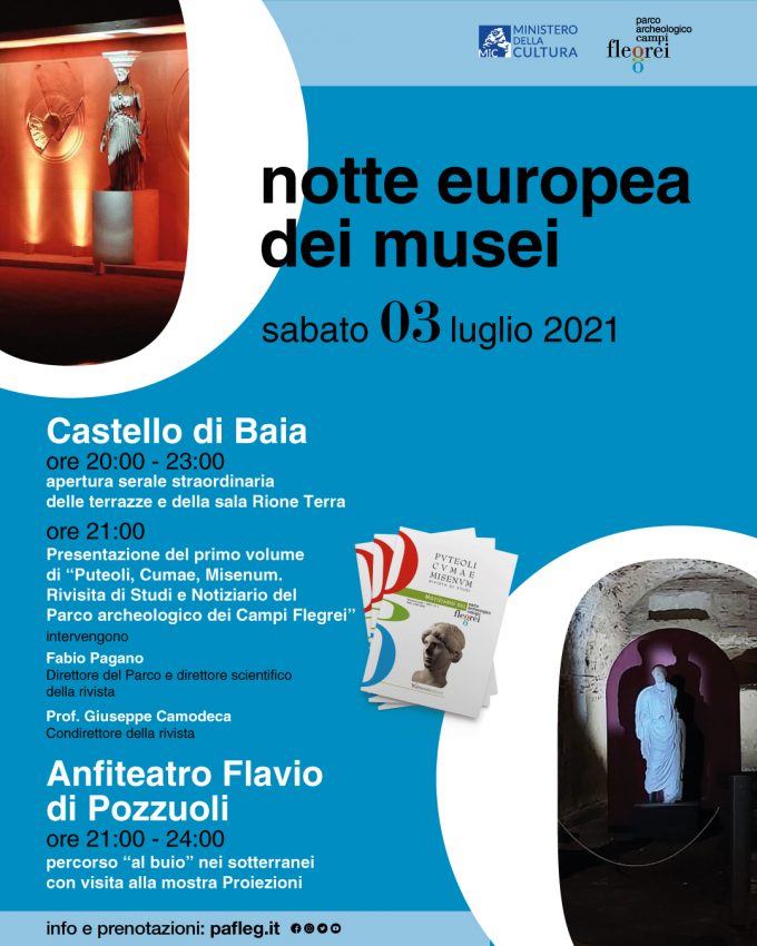 Notte Europea dei Musei 2021, il 3 luglio aperture serali  al Castello di Baia e Anfiteatro di Pozzuoli