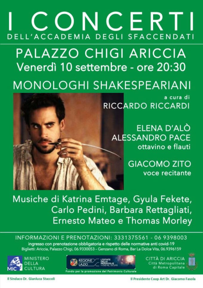 “Monologhi Shakespeariani”: Concerto/Reading al Palazzo Chigi di Ariccia