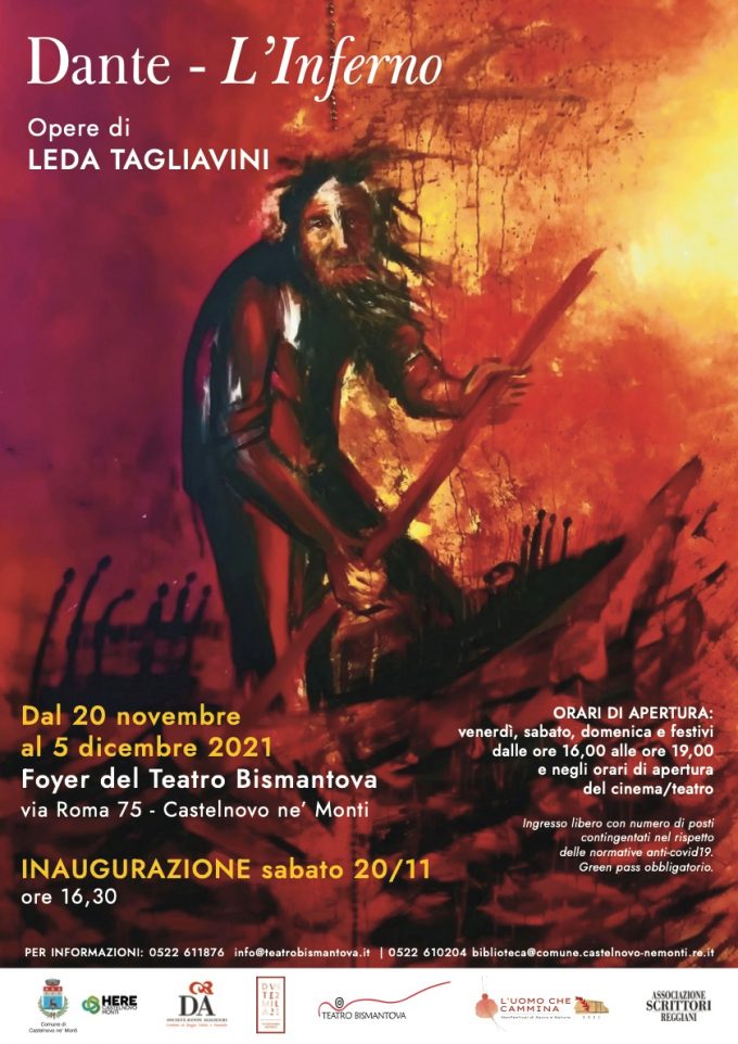 Castelnovo ne’ Monti sull’Appennino Reggiano,  mostra personale dell’artista di Reggio Emilia Leda Tagliavini dedicata all’Inferno di Dante.