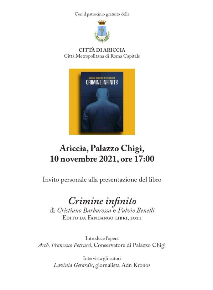 Il 10 novembre a Palazzo Chigi “Crimine infinito” di Barbarossa e Benelli