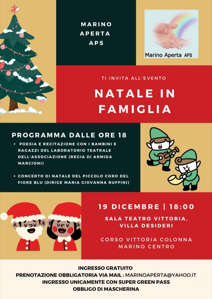 Cultura e Musica il 19 dicembre a Marino con il “Il Natale in famiglia” 