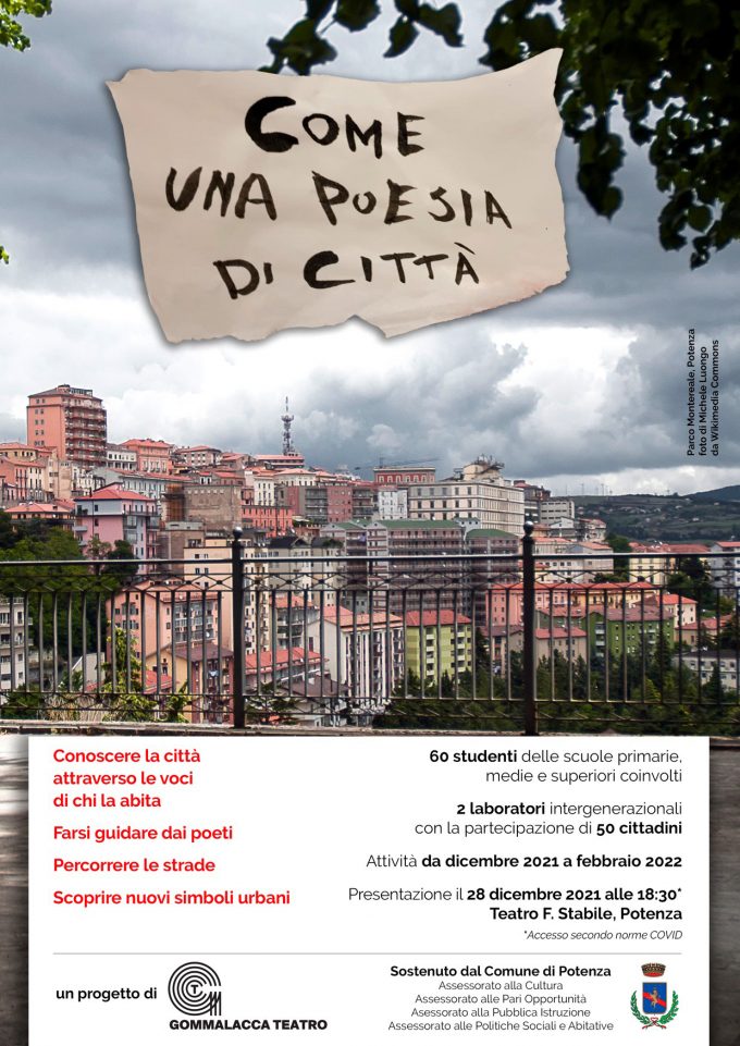 “Come una poesia di città”, progetto di Gommalacca Teatro e Comune di Potenza