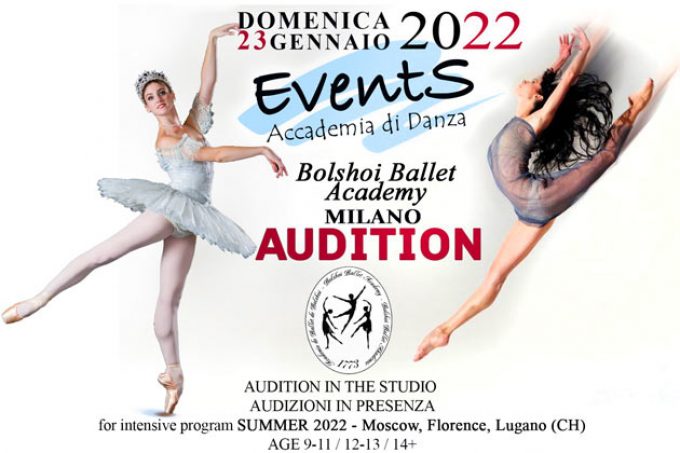 Master Class/Audizione del Bolshoi Ballet Academy di DANZA CLASSICA Domenica 23 gennaio 2022 Milano