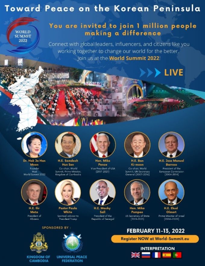 Summit Mondiale 2022 – Leader internazionali riuniti per la pace tra le due Coree