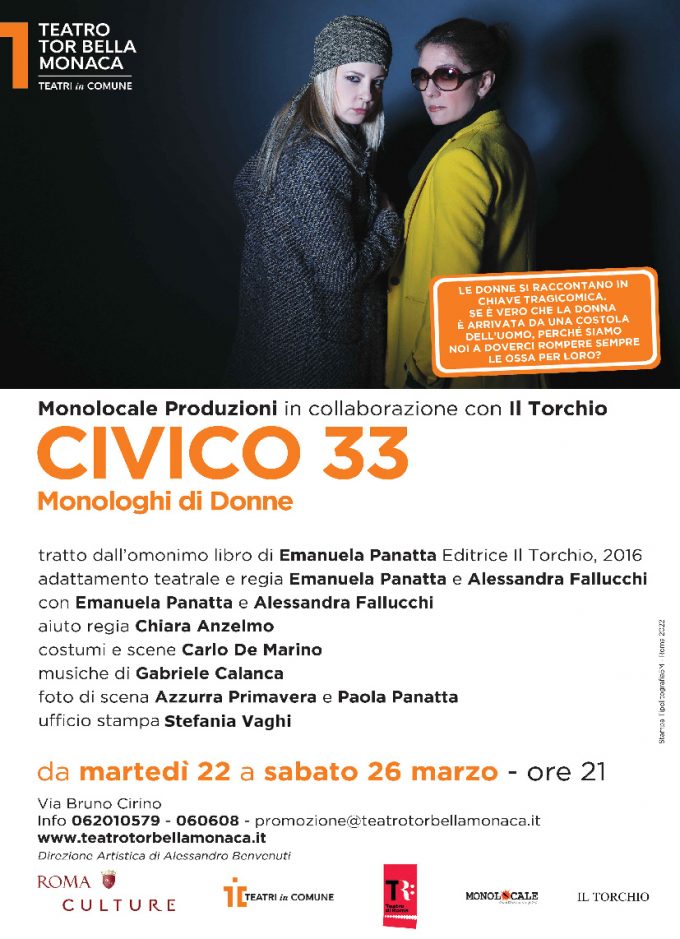 CIVICO 33 Monologhi di Donne lo spettacolo sull’universo tragicomico femminile al Teatro Tor Bella Monaca