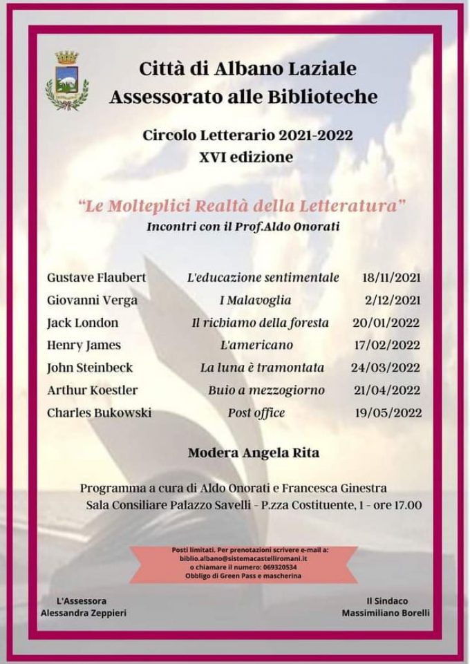 Biblioteca Albano: giovedì 24 marzo Circolo Letterario-Aldo Onorati