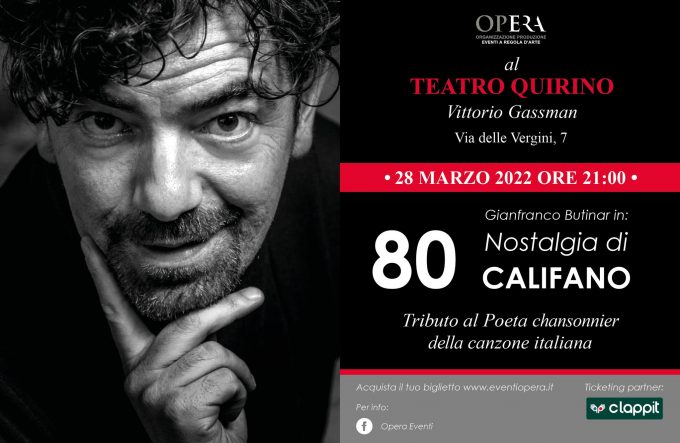 ”80 nostalgia di Califano”, lo spettacolo di Gianfranco Butinar al teatro Quirino